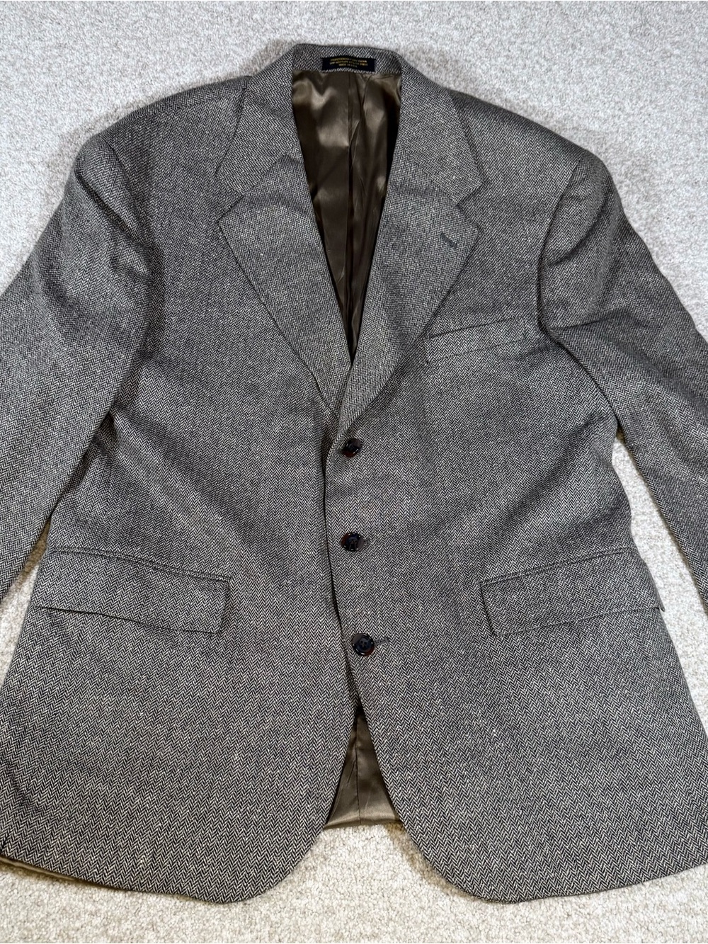 Vintage Evan Picone Tweed Sport Coat Mens 43 Reg Black & Tan Blazer Made In USA